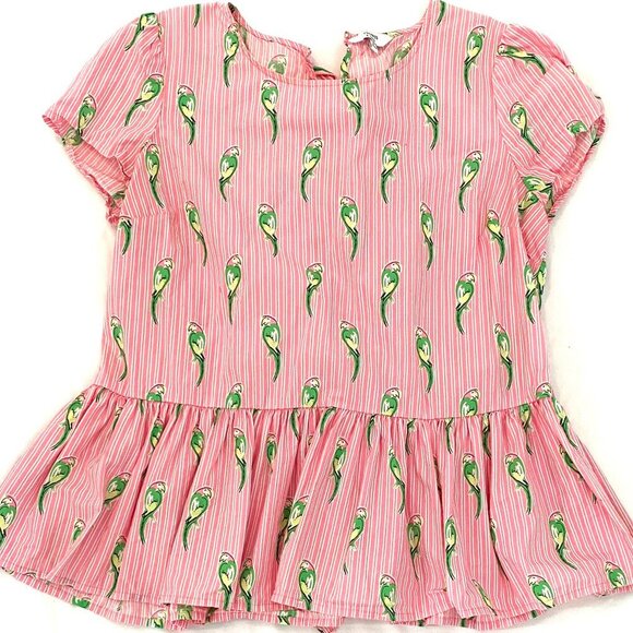 Crown & Ivy ruffle pink green blouse Womens Small parrots feminine resort beachy - Picture 1 of 7
